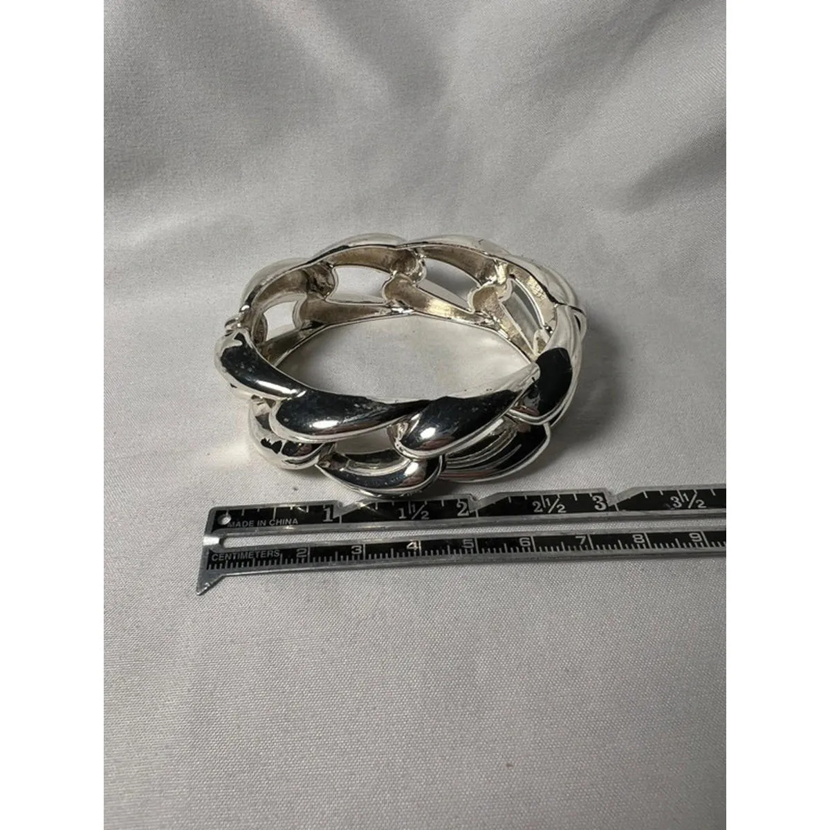 Vintage Chunky Chain Link Hinged Bangle Cuff Silver Tone Heavy Bangle Bracelet - Image 5
