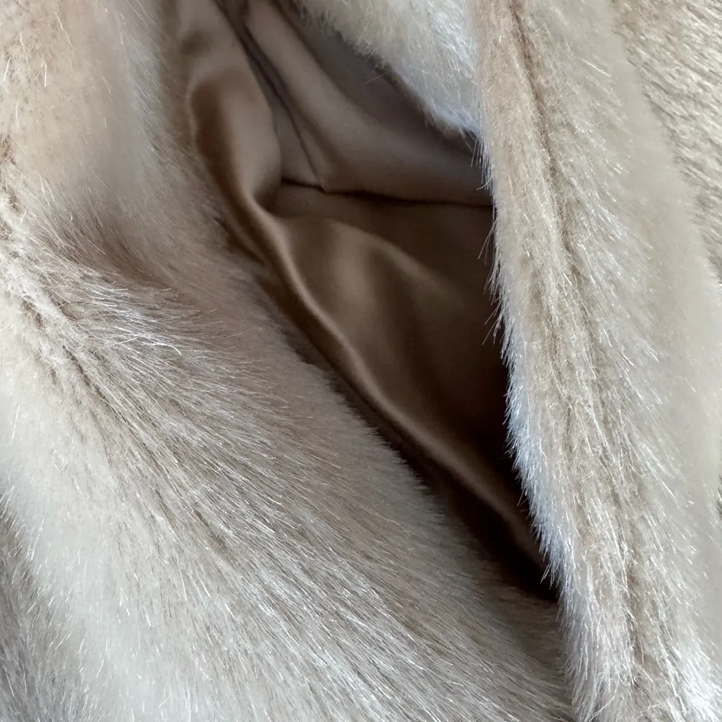 Vintage Brazotta Blond Light Ivory Mink Fur Portrait Collar Faux Fur Dress Coat Tan Size M - Image 8