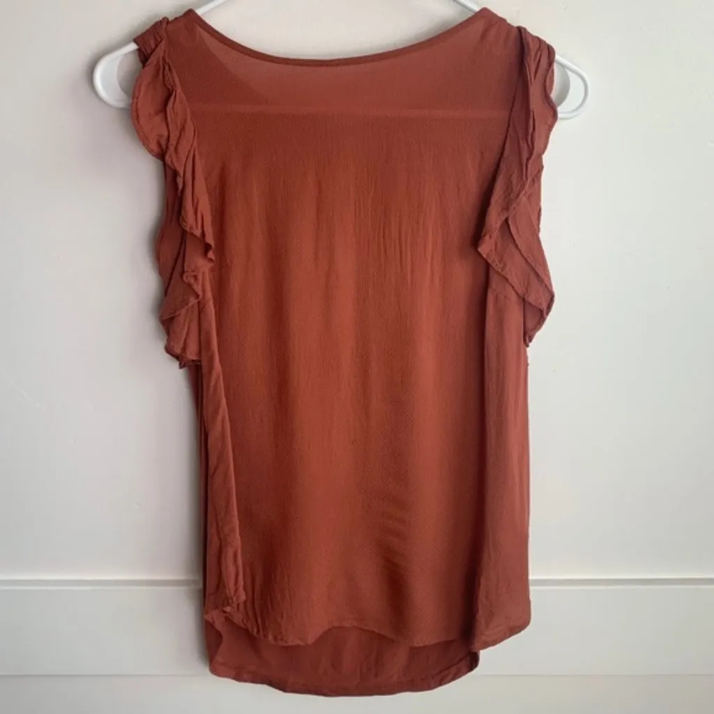 A NEW DAY Ruffle Dark Orange Keyhole Back Sleeveless Blouse - Image 2