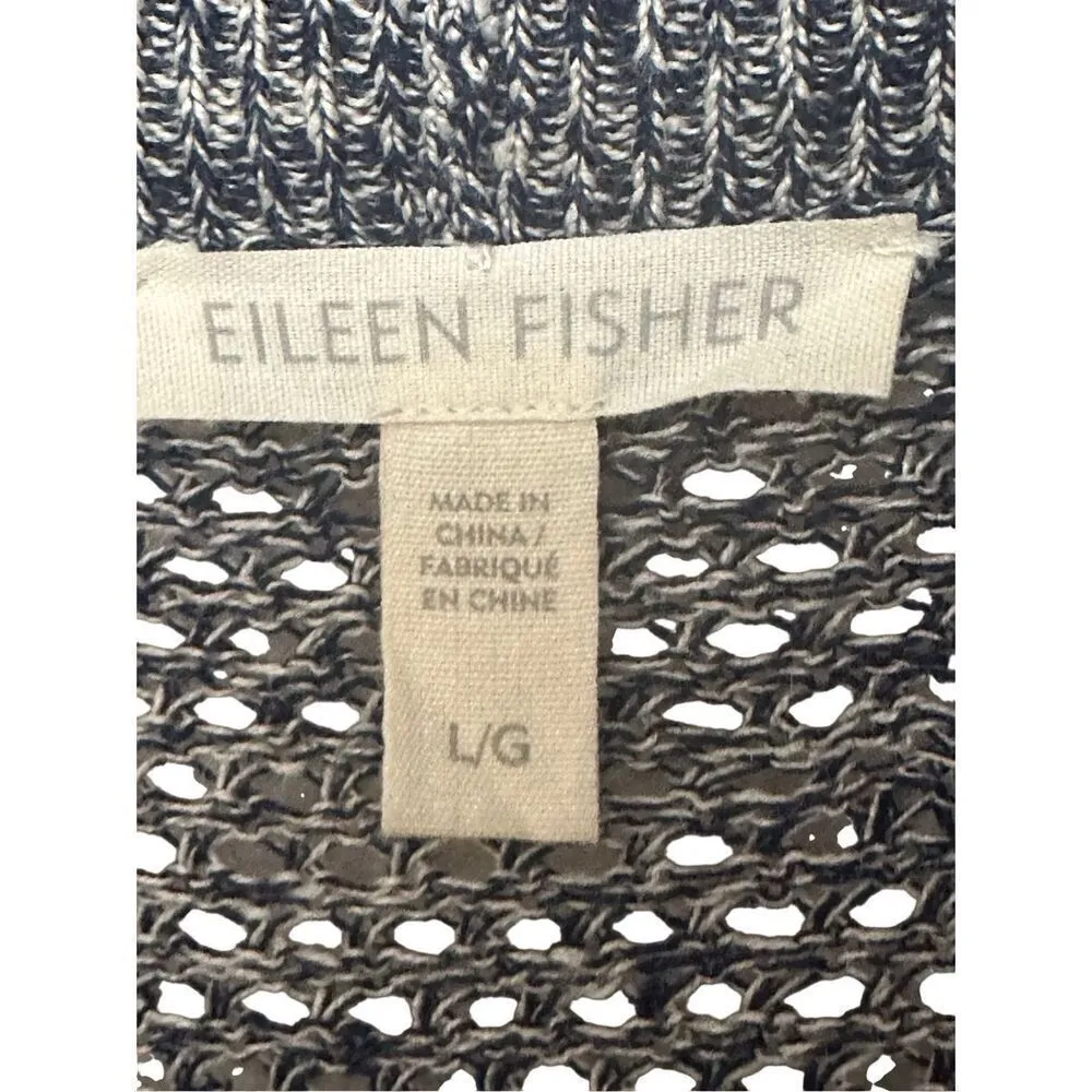 Eileen Fisher Blue Organic Linen Open Knit Cardigan Sweater L/G - Image 5