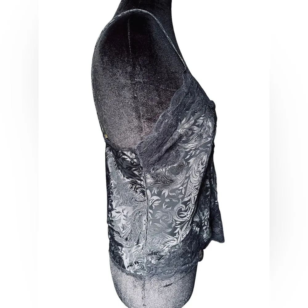 90s Black Satin Silky Lace Goth Romantic Lingerie Intimate Cropped Cami Slip Top Size M - Image 3