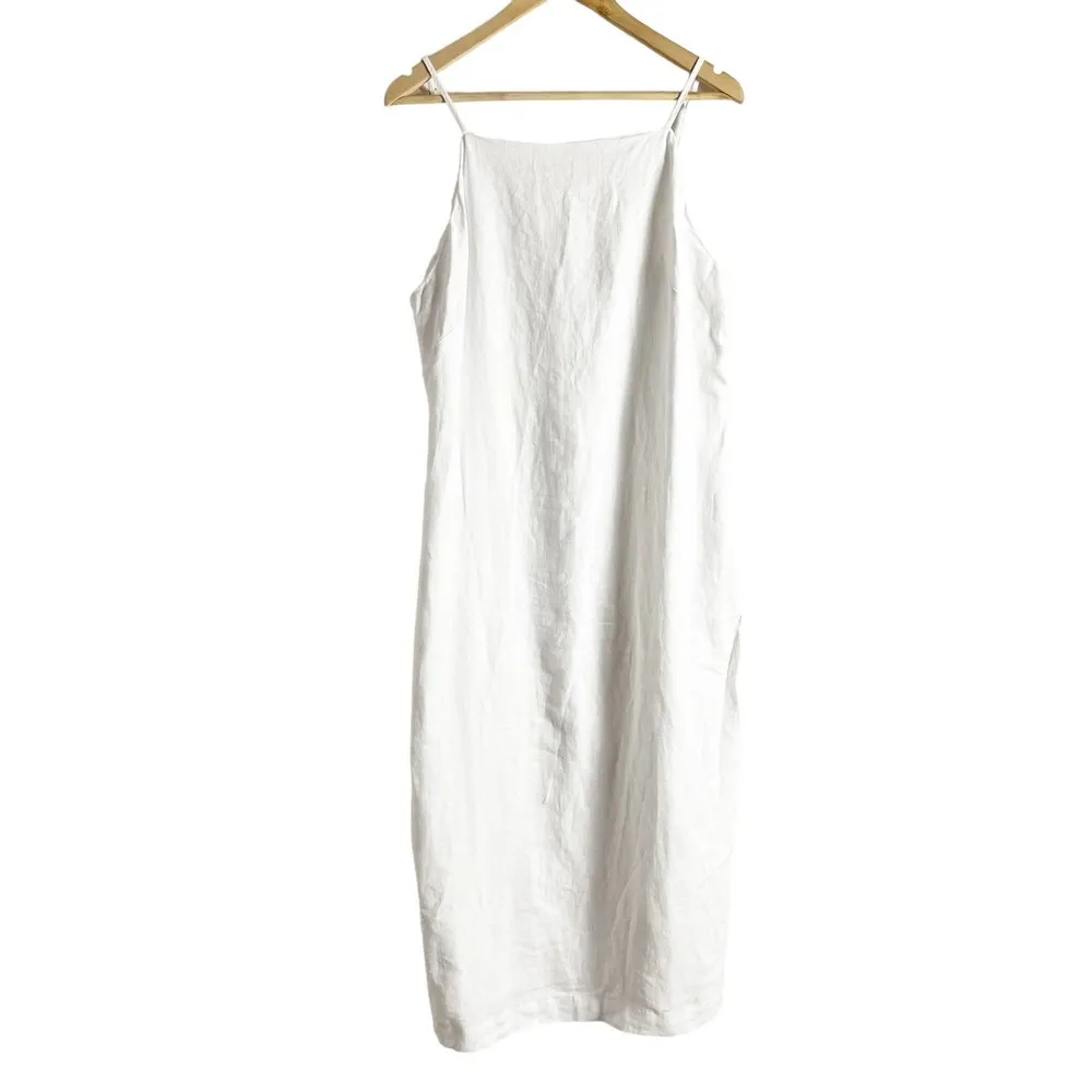 Madewell Goldie White Linen Square Neck Sleeveless Midi Dress Size 12 - Image 3
