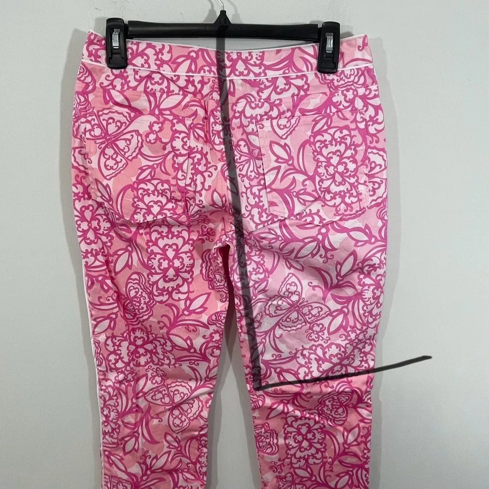 Lilly Pulitzer Vintage Pink Pants White Piping Detail‎ Floral Size 6 - Image 4