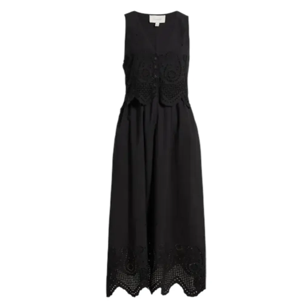 Cleobella Julie Midi Dress Embroidered‎ Eyelet XL Black Organic - Image 4