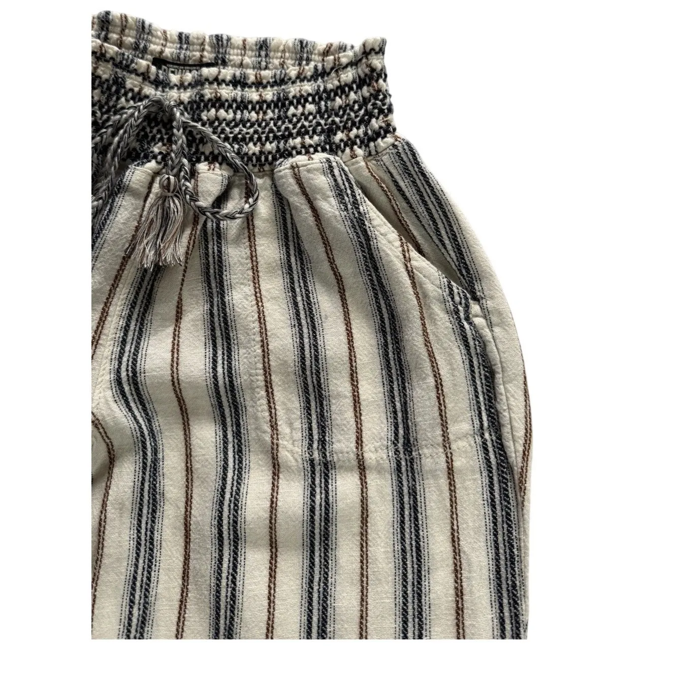 Rewash Women's Linen Pants Size S Cream Striped Elastic Waist Boho Casual - Image 6