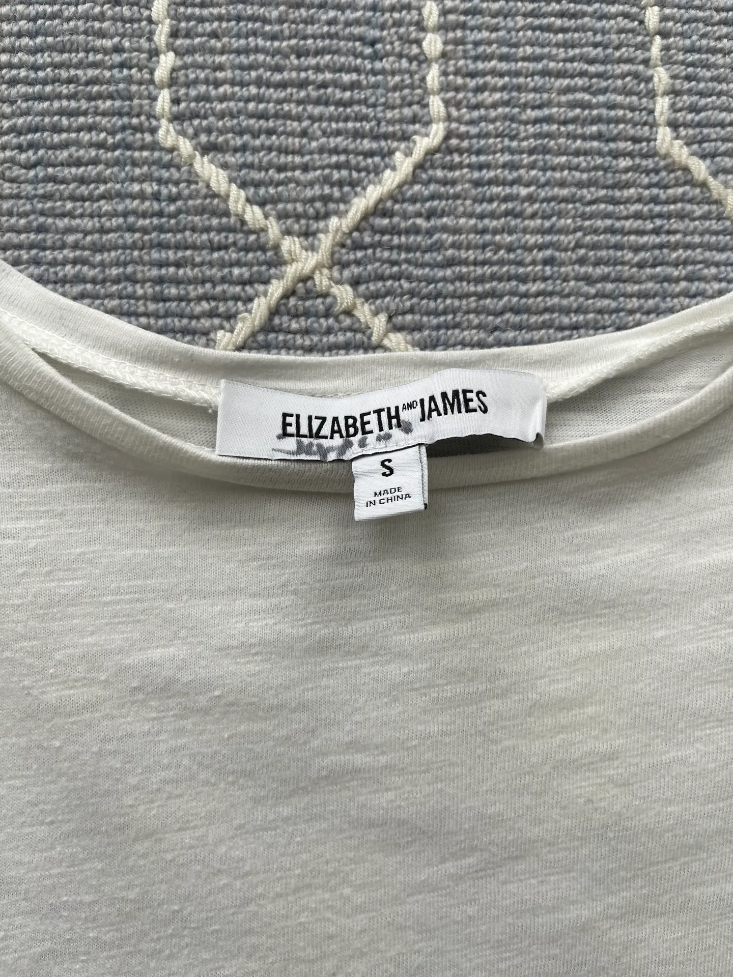 White & Blue Floral Ruffle T-Shirt Size Small - Image 4