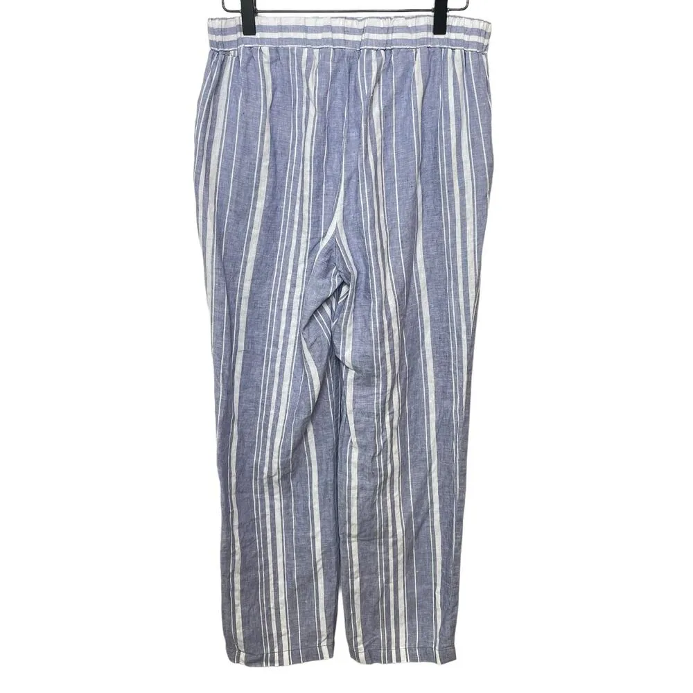 Ellen Tracy Blue & White Striped 100% Linen Pants Wide Leg Breathable Size 4 - Image 4