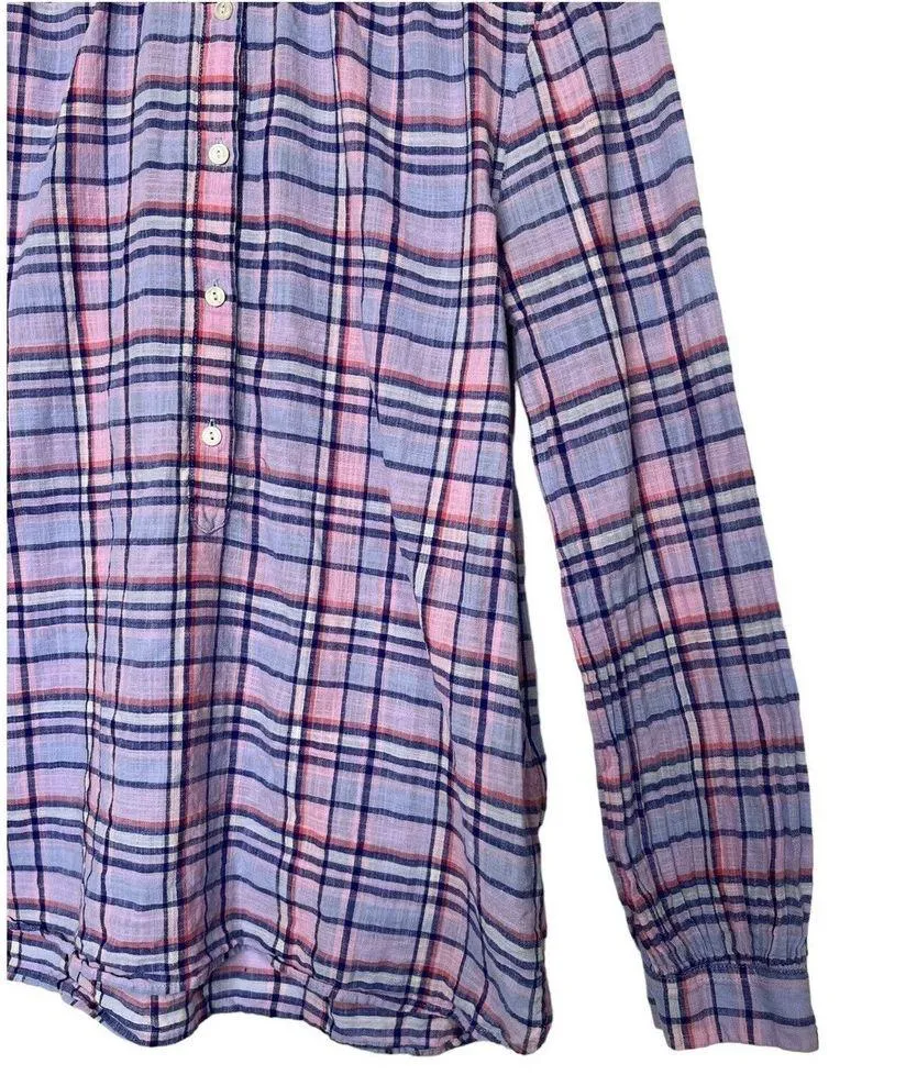 J Crew Top Womens 0 Plaid Cotton Button Up Long Sleeves Collared Purple - Image 15