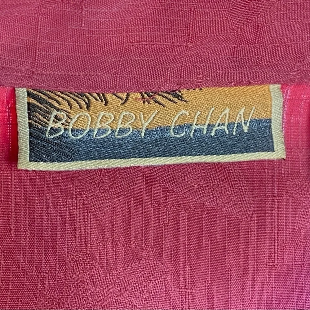 Vintage Bobby Chan Women's Pink Tropical Drink Embroidery Silk Top Size Large - Image 14
