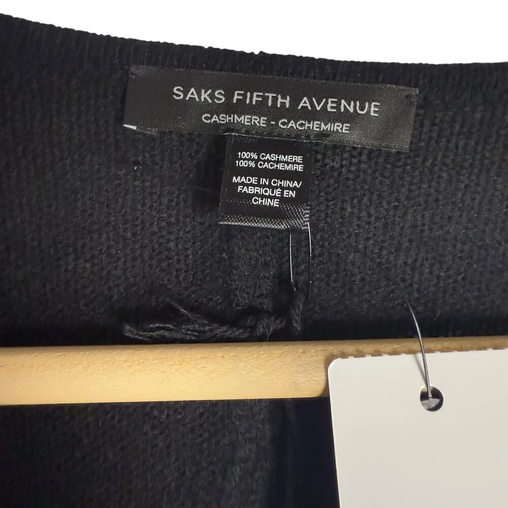 Saks Fifth Avenue Black 100% Cashmere Knit Shawl Cape Sweater One Size - Image 2
