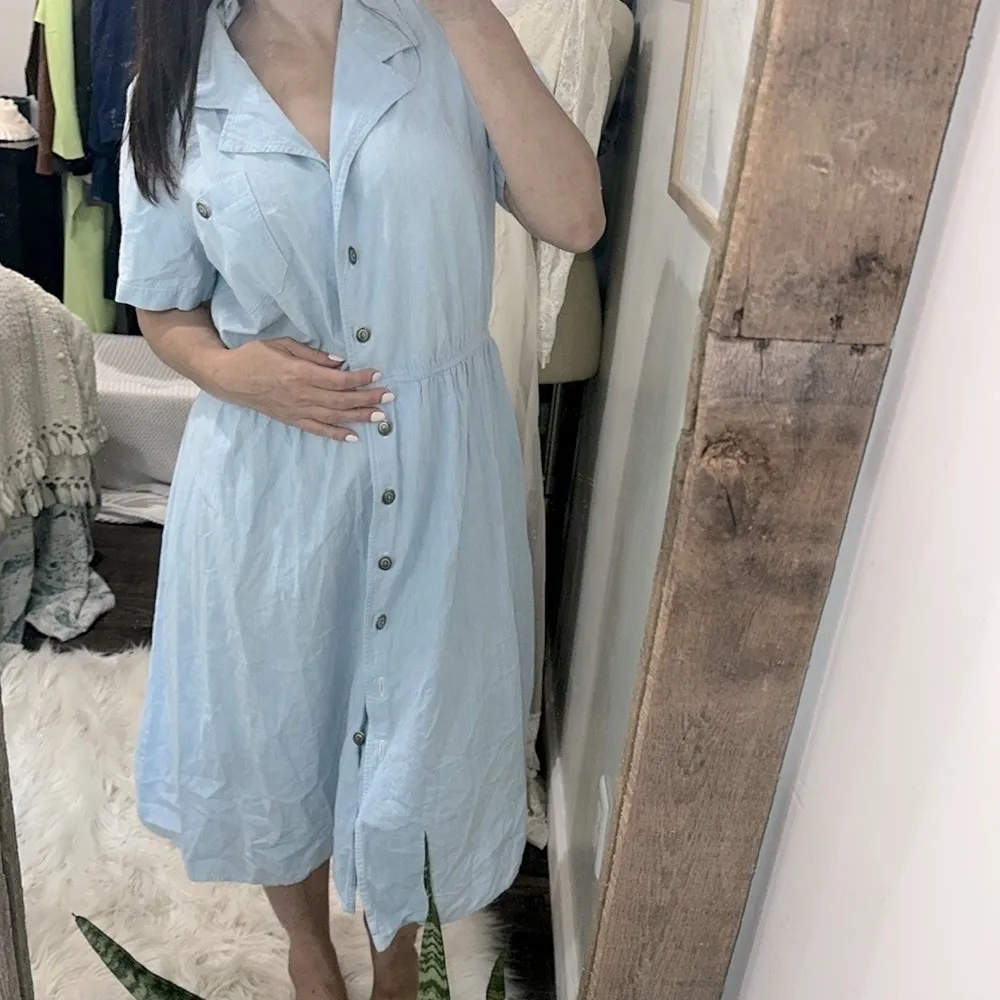 Leslie Fay vintage Blue Puff Sleeve dress size large - Image 2