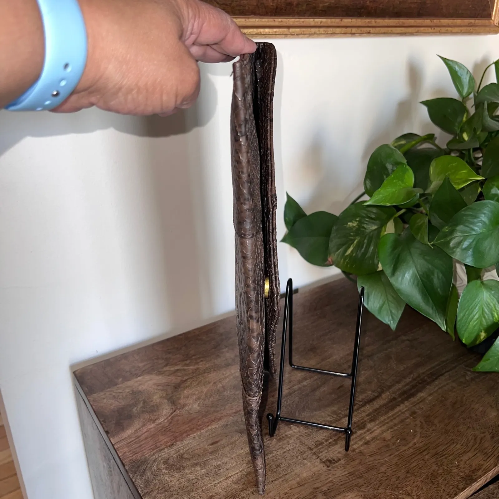 Urban Expressions Brown Vegan Snakeskin Print Envelope Clutch Handbag Evening - Image 3