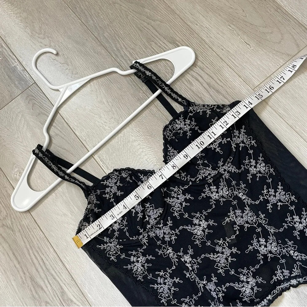 Vintage Embroidered Corset floral boned sheer womens Black (size 36a) whimsigoth - Image 3