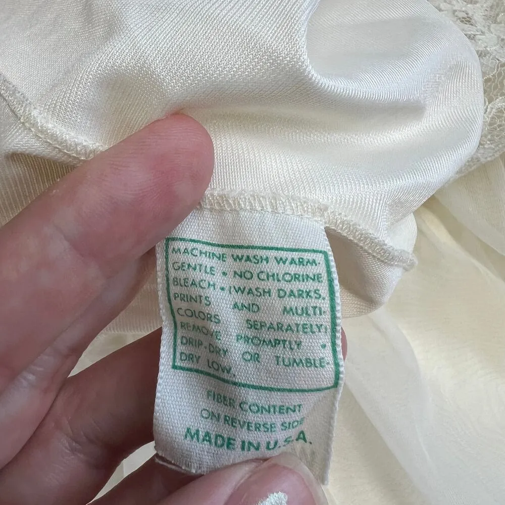 Vintage Pinehurst Sheer Overlay Nylon Nightgown Size M Ivory White Lace Midi Size M - Image 6
