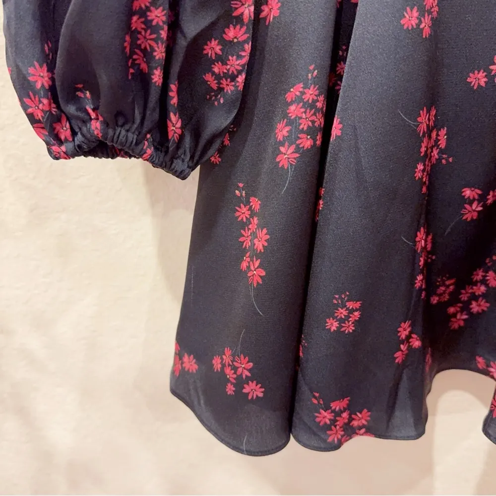 Keepsake Infinity Long Sleeve Satin Mini Dress Black with Pomegranate Ditsy Size Size XS - Image 10