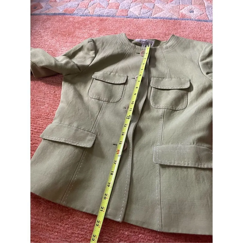 EMILY Linen jacket with buttons and lining M Green Size M - Image 5