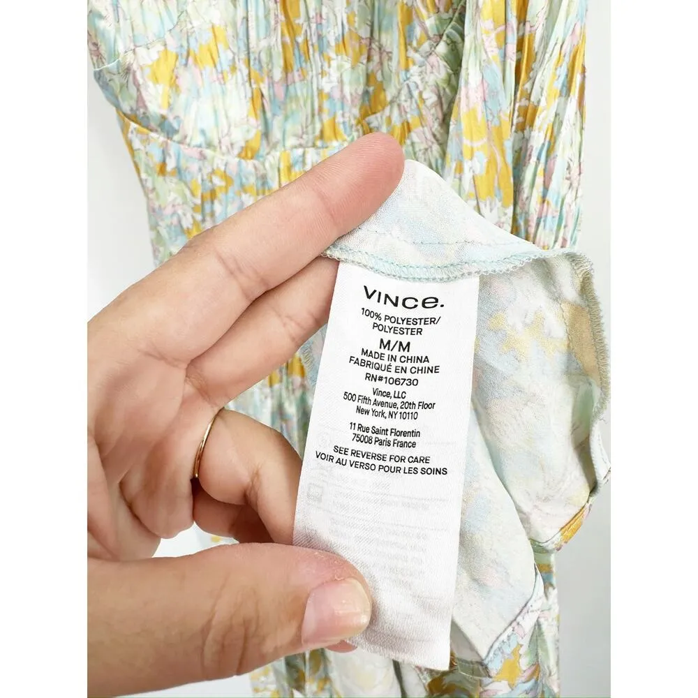 Vince Lotus Pleated Floral Print V-Neck Sleeveless Slip Midi Dress Size M - Image 6