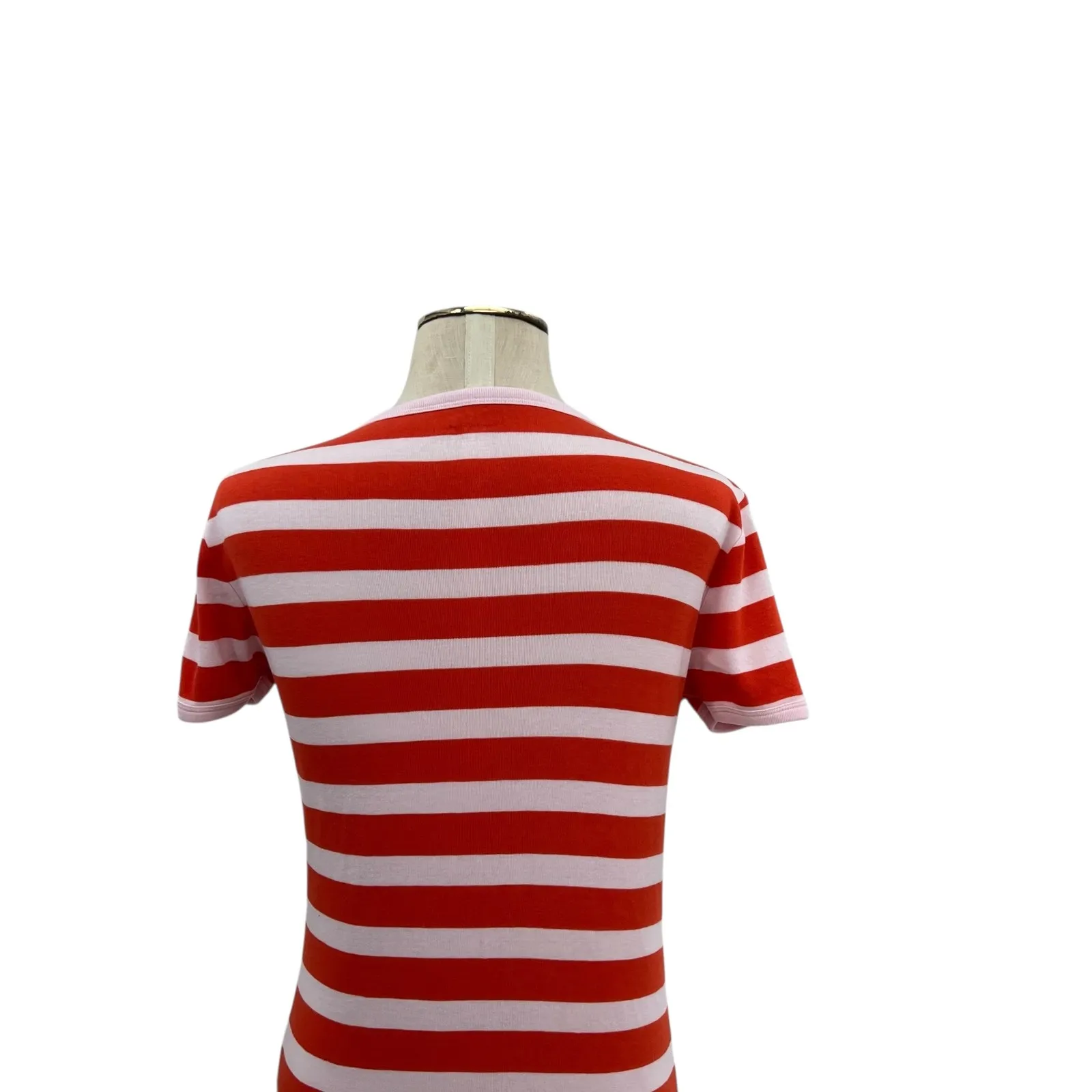 Tory Burch Sport Striped T-Shirt Dress Midi Heart Embroidery Red Size Medium - Image 9