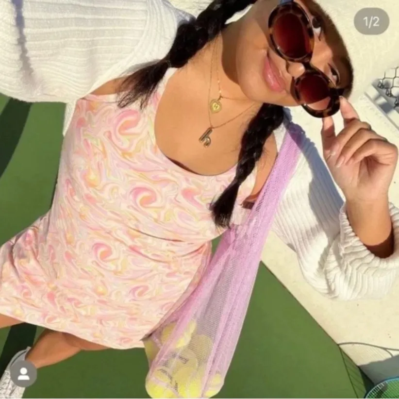 Outdoor Voices Exercise Mini Dress in Pink Marble - Image 16