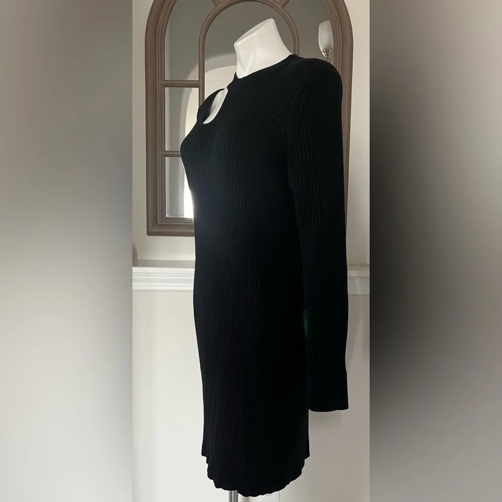 Express Cut-Out Knit-Ribbed Sweater Dress Mock Neck Long Sleeve Black Size XL - Image 3