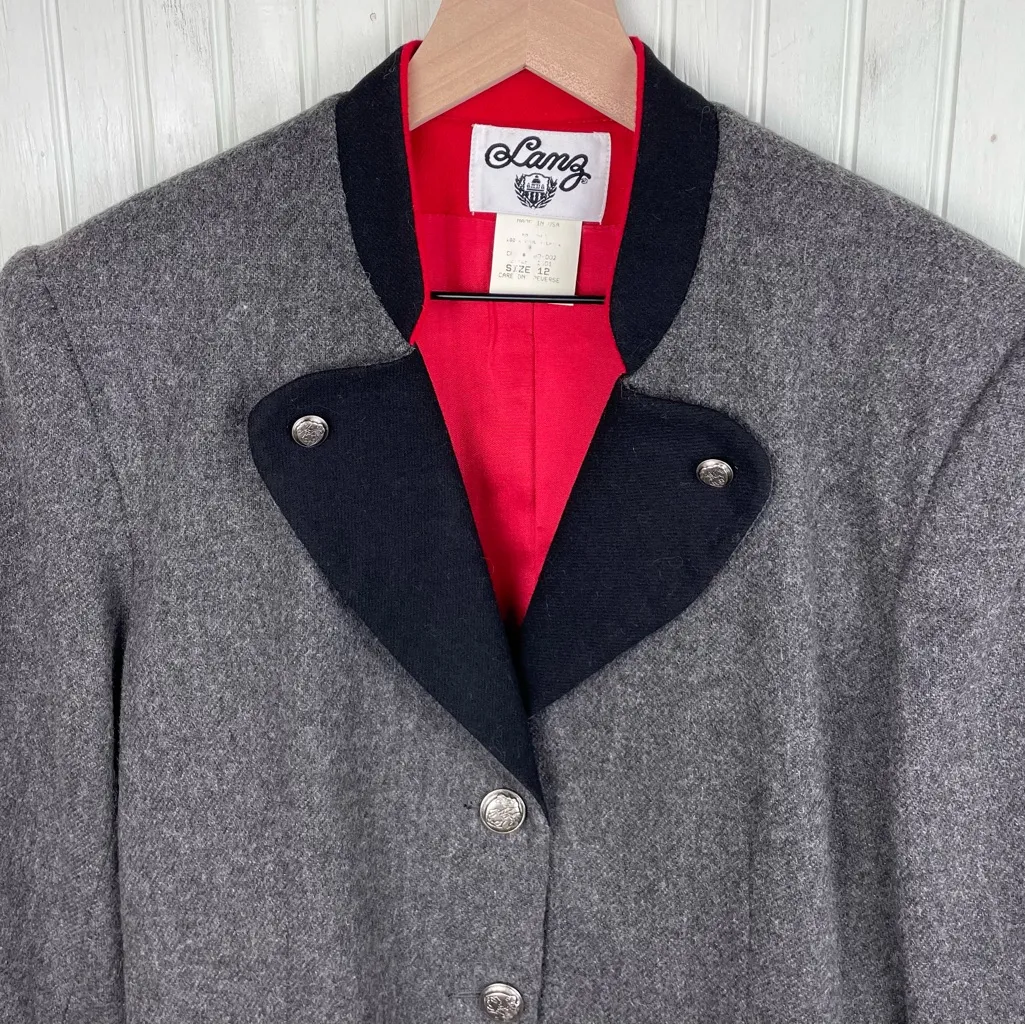 Vintage 80s 90s Lanz 100% Wool Blazer Women's Size 12 Dark Academia Preppy Grey Gray - Image 4