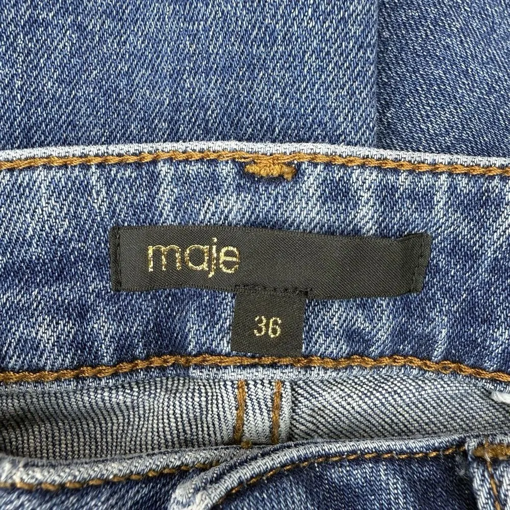 Maje Jeans EU 36 (27.5) Asymmetrical Distressed Fringe Hem Mid-Rise Cropped $365 - Image 7