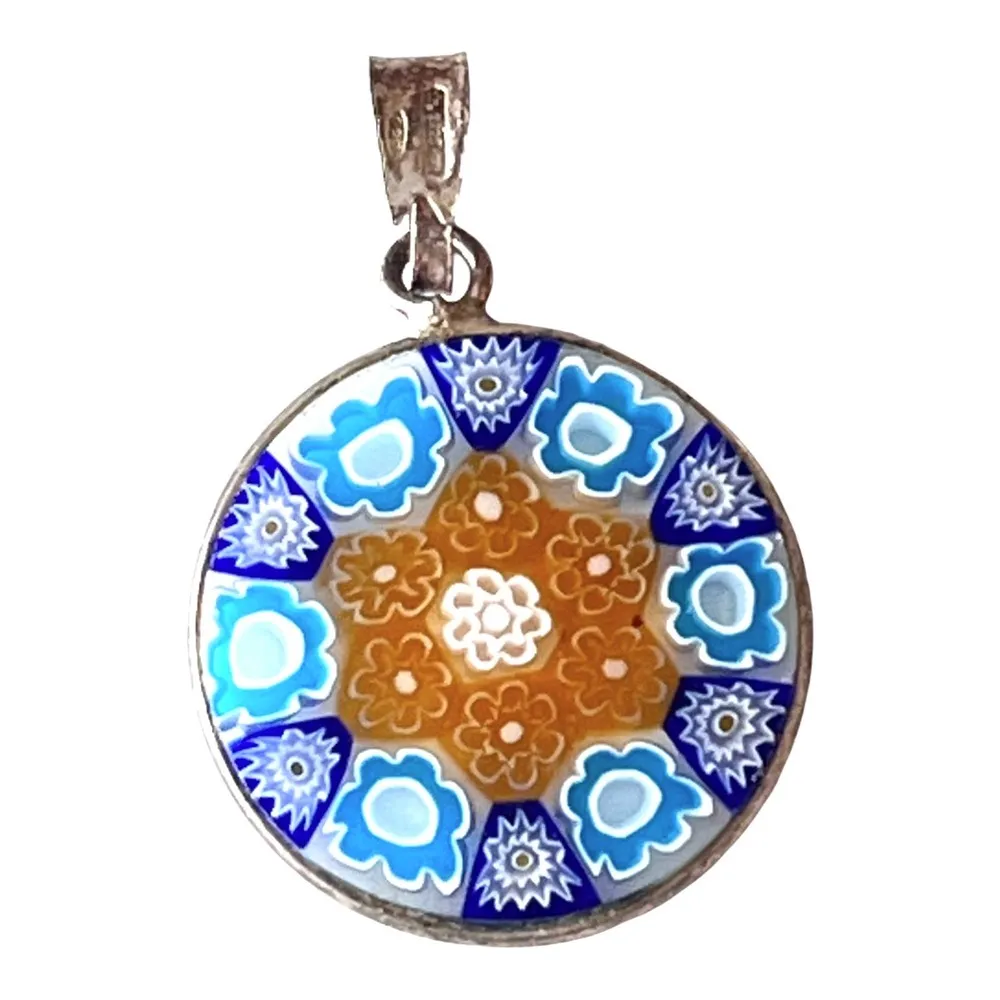 Double Sided Millefiori PENDANT For Necklace 925 Silver v2225 VI Vincenza Italy - Image 2