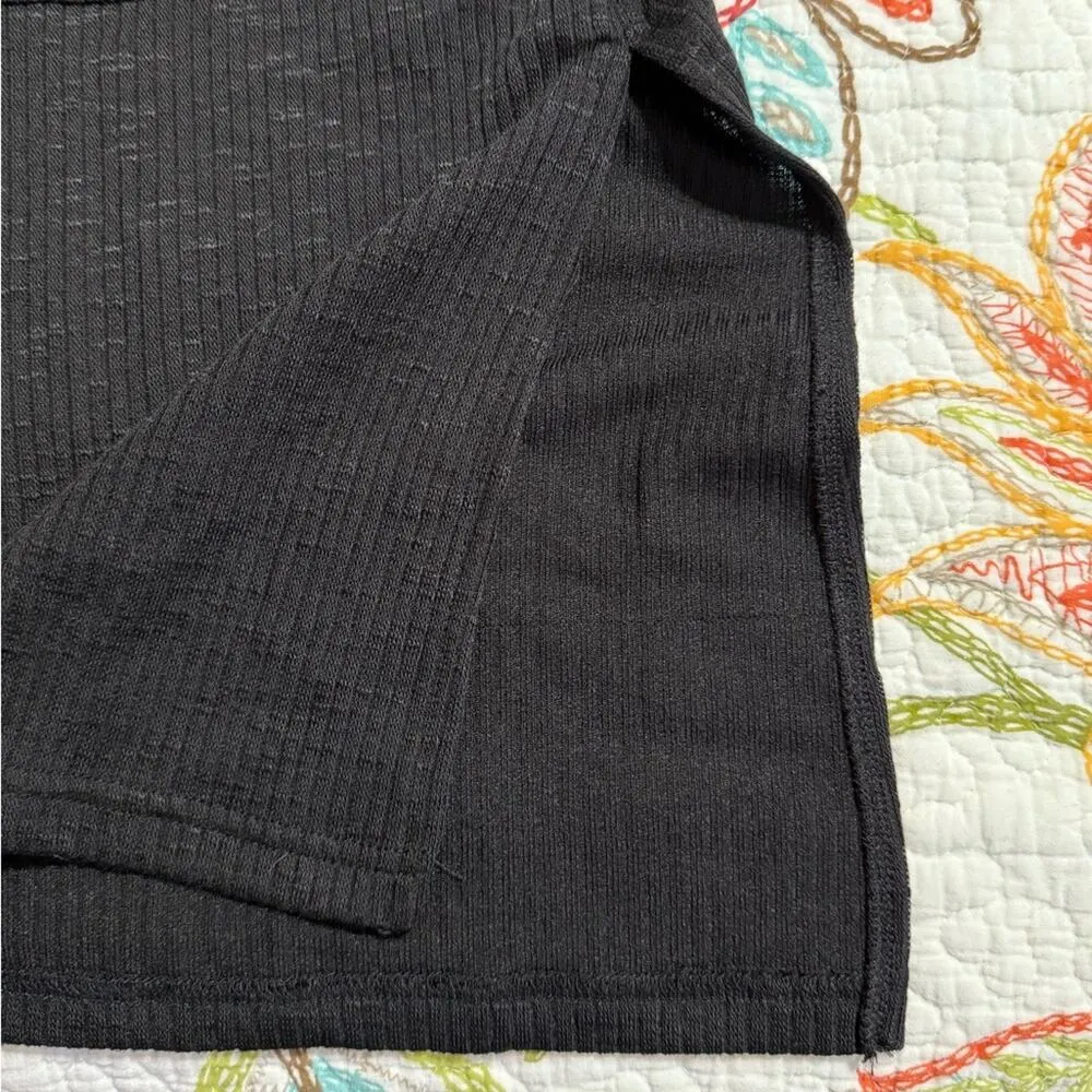 JODIFL women's small solid black ripped open front cardigan side slits pockets - Image 3