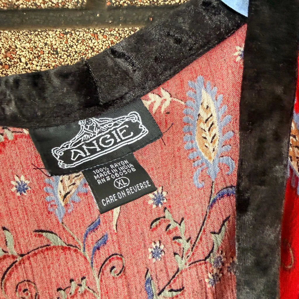 Angie Boho Paisley Kimono Robe Jacket Festival Cottage Red Black XL - Image 3