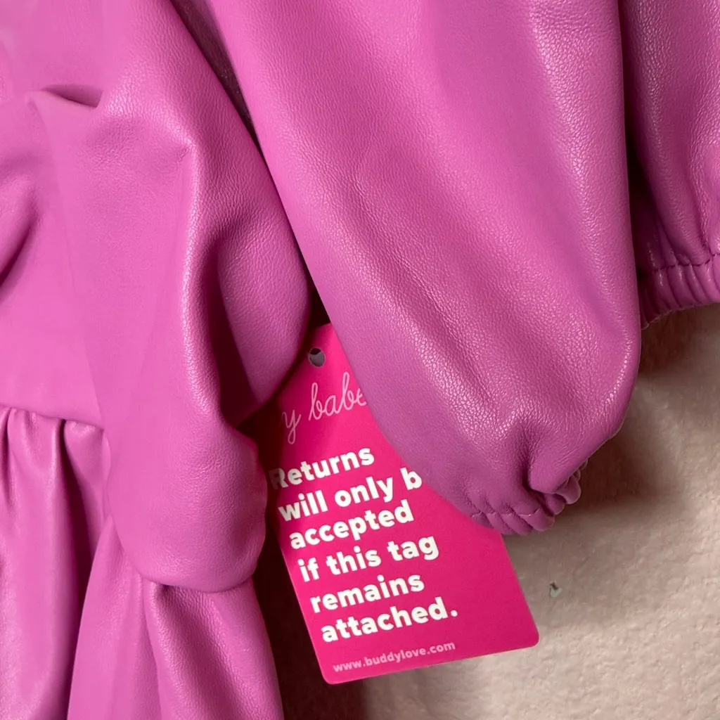 Buddy Love Pink Faux Leather Puff Sleeve Top Women’s. Size S - Image 4