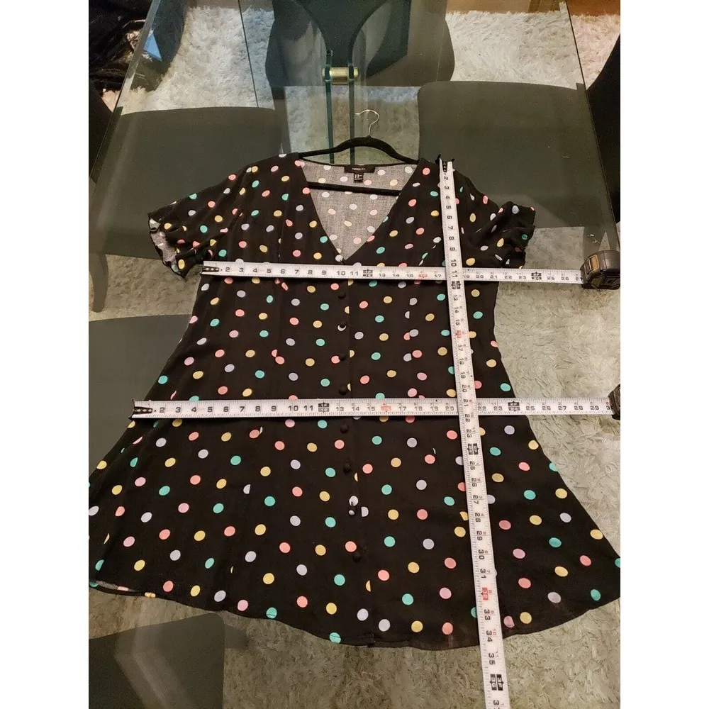 FOREVER 21 Women's Black Polka Dot Rayon Short Sleeve Button Down Shirt Size 2X - Image 12