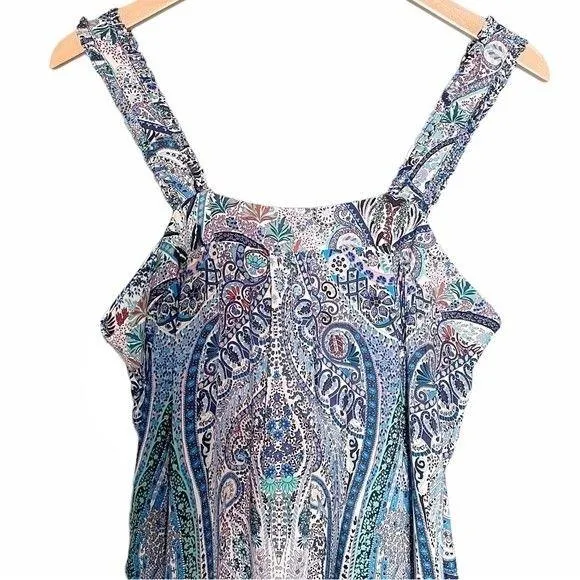 NWT Catherine Malandrino Square Neck Ruffle Strap Tank Blue Paisley Size XL NEW - Image 6