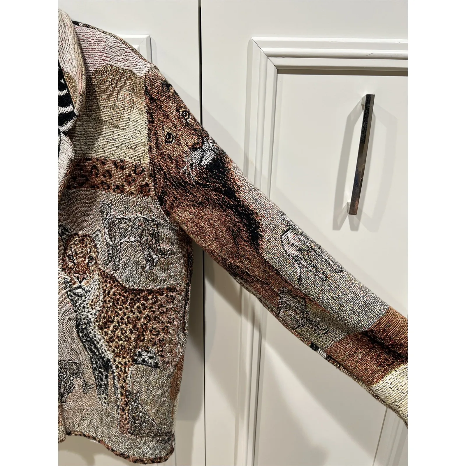 Vtg Painted Pony Tapestry Jacket Safari Giraffe Leopard Zebra Artsy Zoo Funky - Image 3