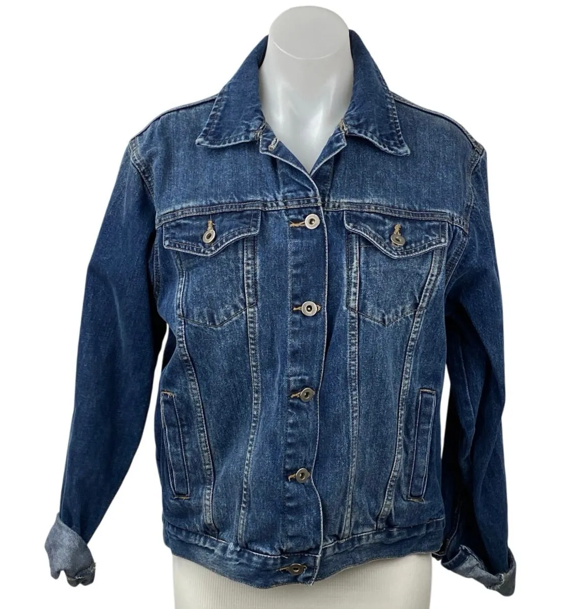 Denim Desire Women's Blue Medium Wash Long Sleeve Button Up Jean Jacket Size L Size L - Image 1