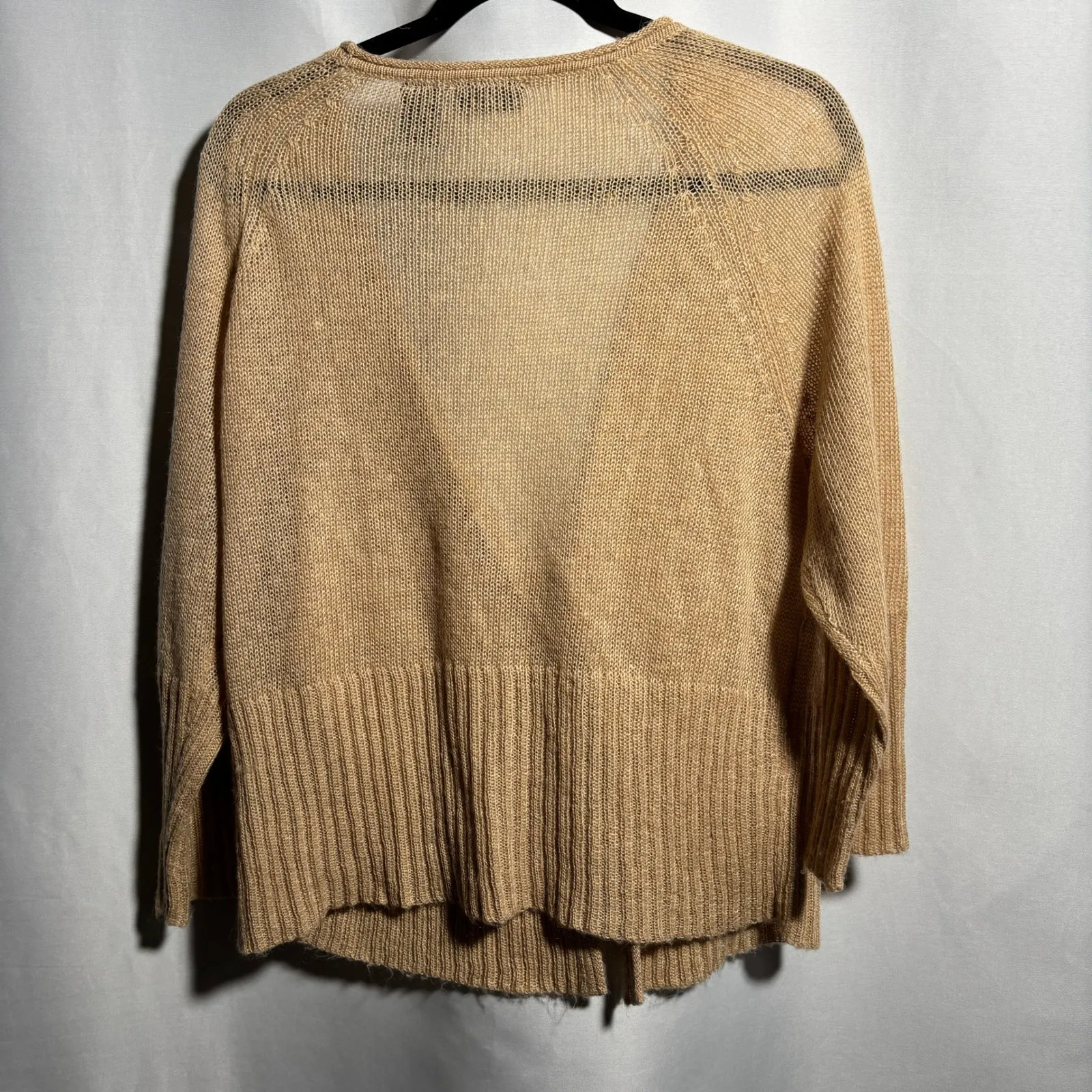 VTG Y2K Tan Mohair Blend Cardigan Tie Front Knit Sweater Womens 1X Sequins Boho - Image 2