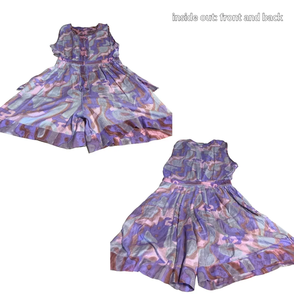 VINTAGE 1990'S CROSS TOWNE PURPLE & PINK ABSTRACT PRINT RAYON ROMPER (L) Size L - Image 8