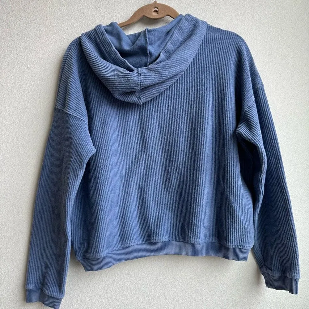 Aerie New Love Corded Cropped Hoodie Sweatshirt Size Small Blue ribbed Oversized - Image 6