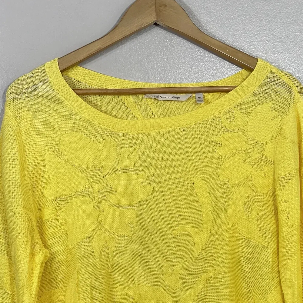 Soft Surroundings Womens Sweater Size PXL Lightweight Floral Yellow Boho - Image 4
