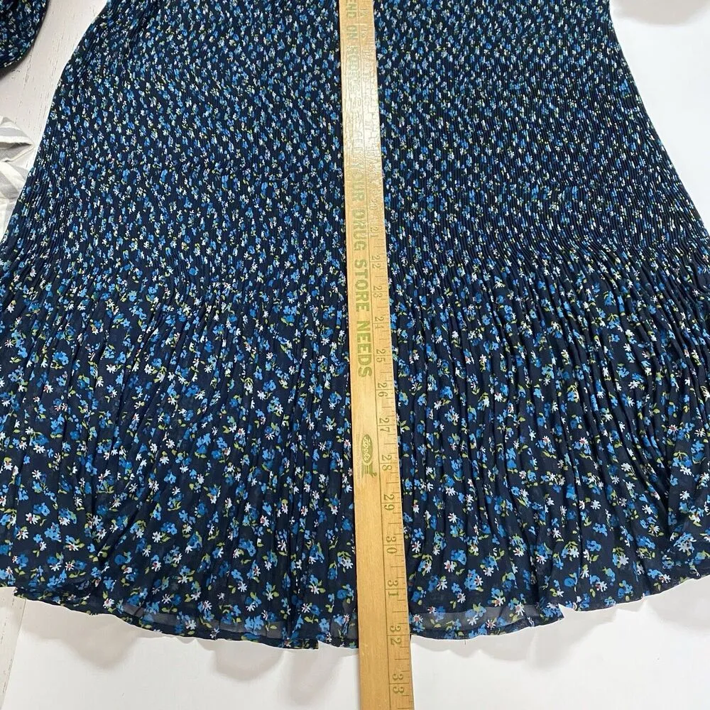MADEWELL Women Small Crinkle Deep Blue Floral Georgette Mini Dress Cottagecore - Image 10