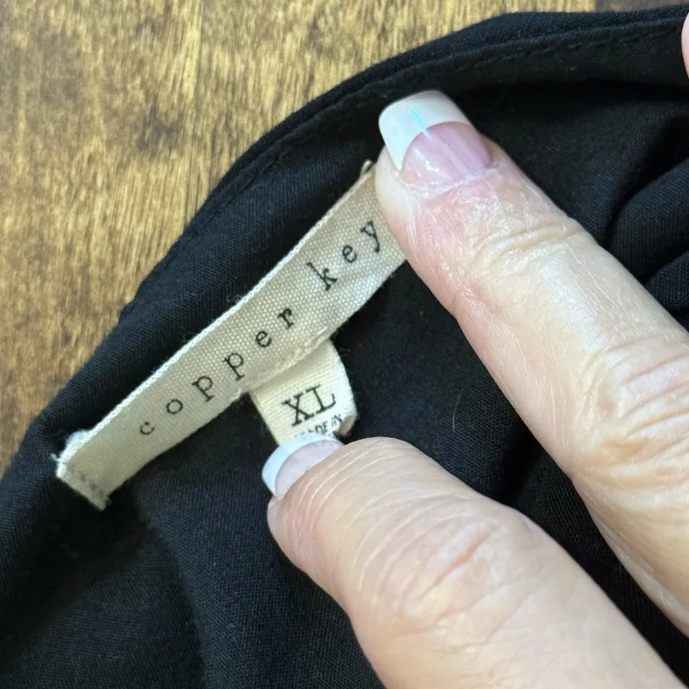 COPPER KEY Black Boho Peasant Stretch Smocked Waist Mini Dress Size XL - Image 6