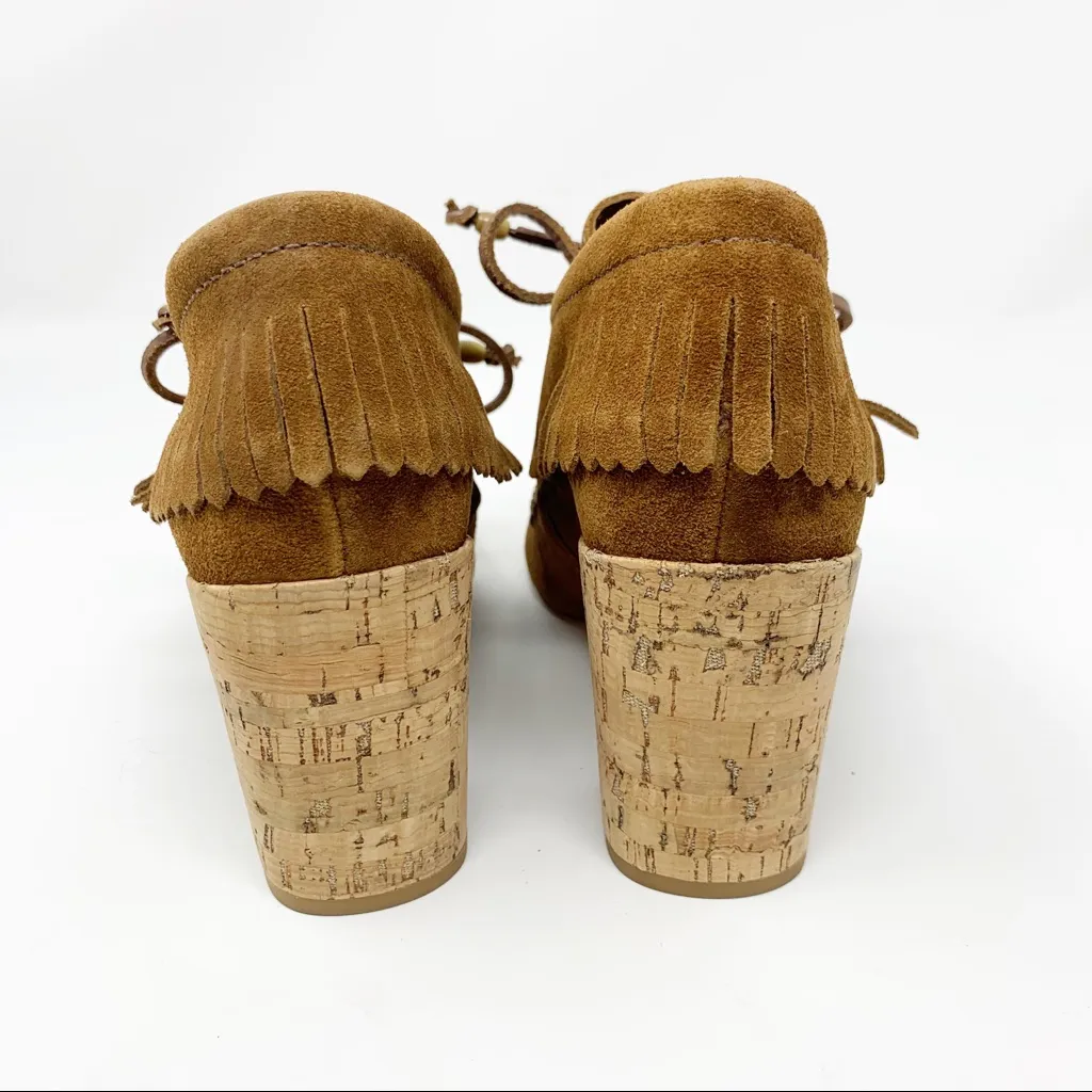 Tory Burch Huntington Fringe Suede Booties Size 5 Tan Brown Embroidered NWOB - Image 5