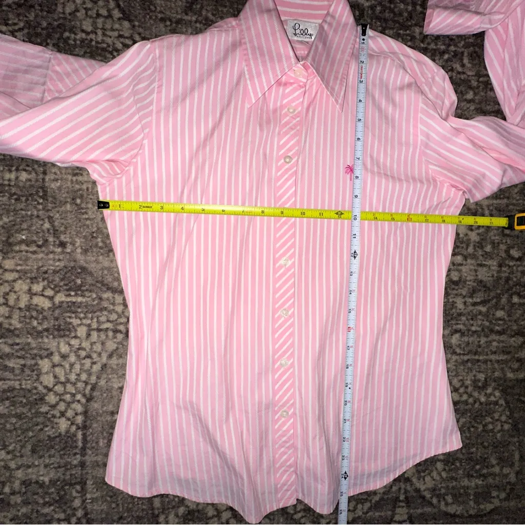 Lilly Pulitzer Vintage Women’s 6 Pink White Striped Button Up Long Sleeve Shirt - Image 5