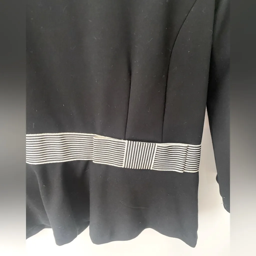 Ann Taylor Peplum Hem Blouse Womens Large Black & White Belted Bow Retro Preppy - Image 6