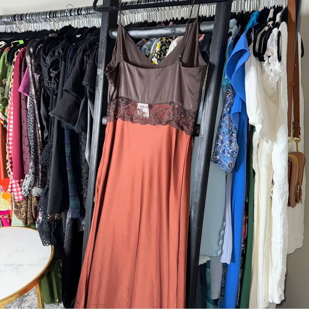 Abercrombie & Fitch Brown Satin Lace Panel Slip Dress - Image 11