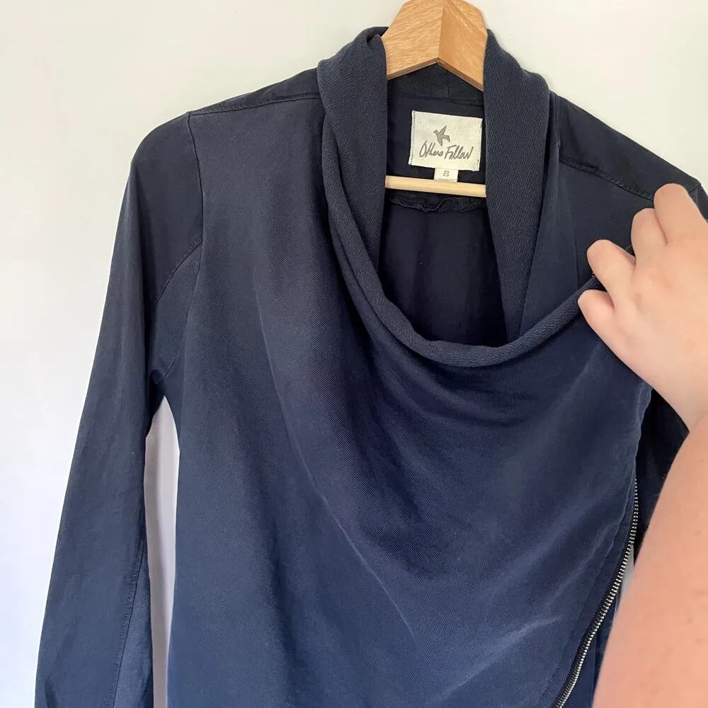 Others Follow navy blue cowl neck full zip jacket sweater women's size S cotton - Image 7