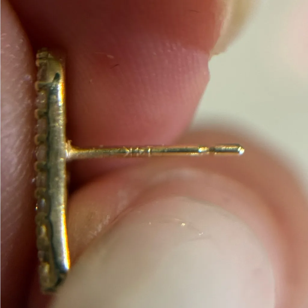 14K Solid Yellow Gold Heart Motif Pave Zircon Earrings Studs - Image 5