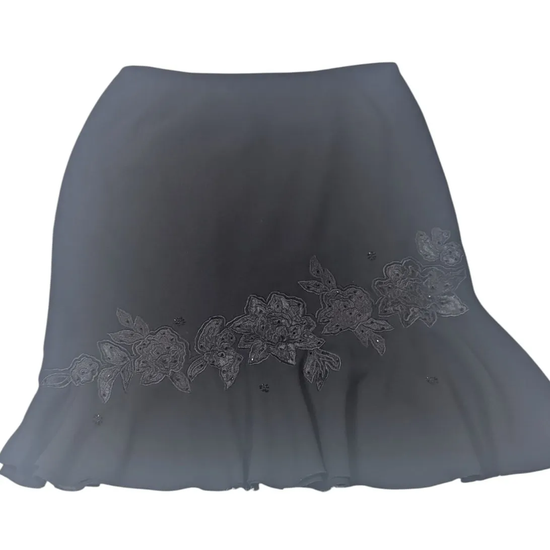 Y2K Vintage Whimsygoth Floral Applique Beaded Skirt Black Size 12 - Image 3