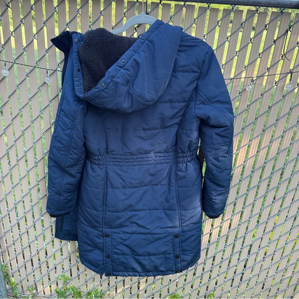 Lucky Brand Parka Coat Women Size S Navy Blue Quilted Hooded - Image 8
