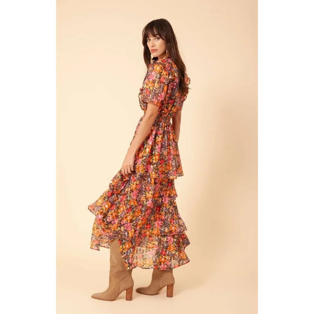 Hale Bob Size Medium  Jade Lurex Jacquard Tiered Dress Yellow $308 - Image 5