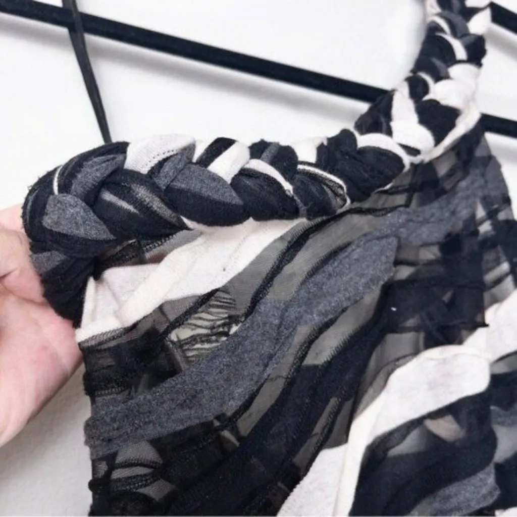 Bronx and Banco x REVOLVE Itza One Shoulder Dress S Black Striped Sheer Braided - Image 9